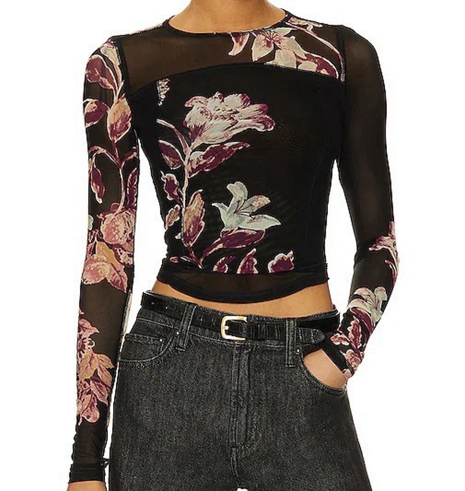 Free People X Revolve Bettys Garden Mesh Top Black Pink Floral Womens Small